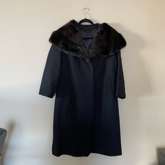 Vintage Jackets & Blazers - Vintage Mink Fur Collar Saltaire Fabric Coat